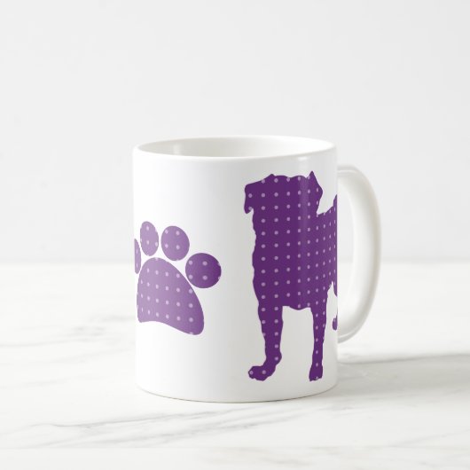 Lila Möpse und Tatzen-Tasse Kaffeetasse (VorderseiteRechts)