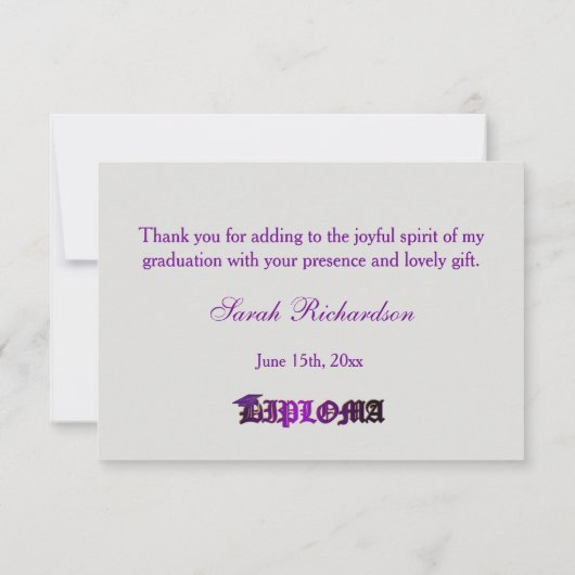 Lila Mörser, Klasse irgendeines Jahres danken Dankeskarte (Rückseite)