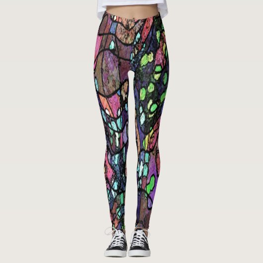 Lila Mosaikbild Leggings (Vorderseite)