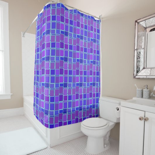 Lila Mosaikquadrate Fliesenmuster Duschvorhang (Beispiel)