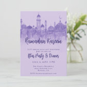 Lila Moschee Ramadan Iftar Abendessen Party Einladung (Stehend Vorderseite)