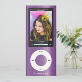 Lila MP3-Musikplayer II Geburtstag Einladung (Stehend Vorderseite)