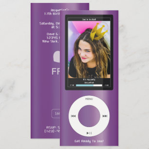 Lila MP3-Musikplayer II Geburtstag Einladung
