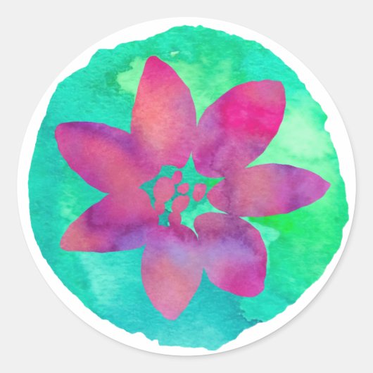 Lila Multicolor Tropische Blume Runder Aufkleber (Vorderseite)