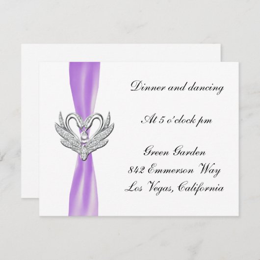 Lila Multifunktionsleisten-Silber-Swans-Empfang-Ka Einladung (Vorne/Hinten)