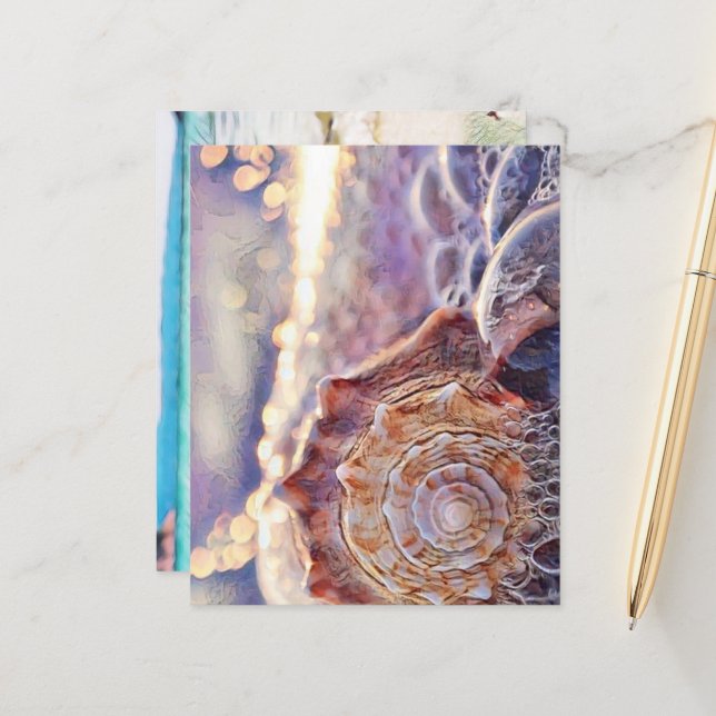 Lila Muschel im Meeresbild (Vorderseite/Rückseite Beispiel)