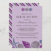 Lila Muscheln Einladung für Hochzeit am Strand (Vorne/Hinten)