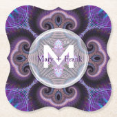 Lila Mushroom Mandala Fraktals Monogram Untersetzer (Vorderseite)