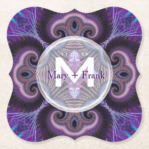 Lila Mushroom Mandala Fraktals Monogram Untersetzer