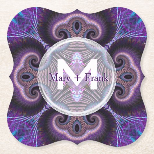 Lila Mushroom Mandala Fraktals Monogram Untersetzer (Vorderseite)