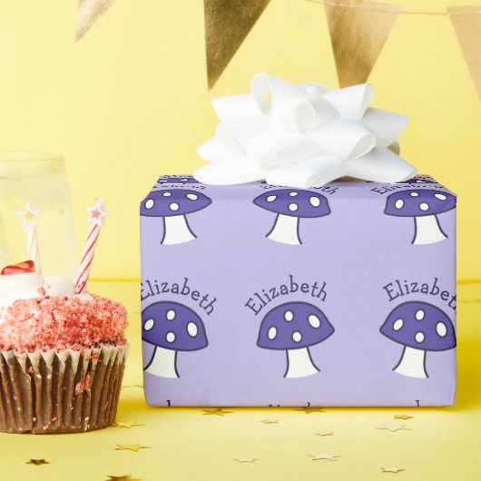 Lila Mushroom Name Wrapper Geschenkpapier (Geburtstagsparty)