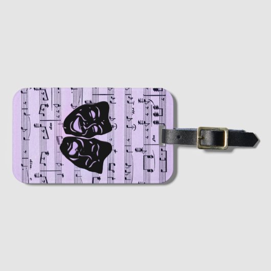 Lila Musik- und Theatermasken Gepäckanhänger (Vorderseite (Horizontal))