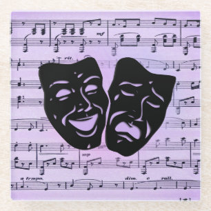 Lila Musik- und Theatermasken Glasuntersetzer