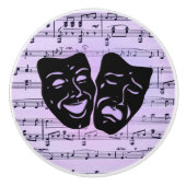 Lila Musik- und Theatermasken Keramikknauf (Vorderseite)