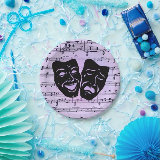 Lila Musik- und Theatermasken Pappteller (Party)