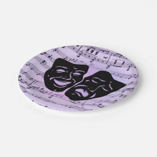 Lila Musik- und Theatermasken Pappteller (Schrägansicht)