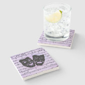 Lila Musik- und Theatermasken Steinuntersetzer (Seitenansicht)