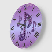 Lila Musiknoten-Wandleuchte Große Wanduhr (Winkel)