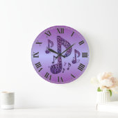 Lila Musiknoten-Wandleuchte Große Wanduhr (Zuhause)