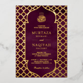 Lila muslimische Hochzeit mit antiken Rahmen Folieneinladung (Vorderseite)