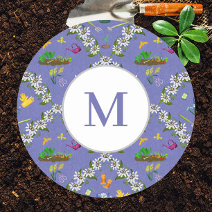 Lila Muster der Monogramm-Gartenmatte Runder Aufkleber