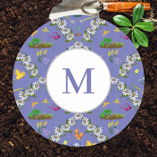 Lila Muster der Monogramm-Gartenmatte Runder Aufkleber