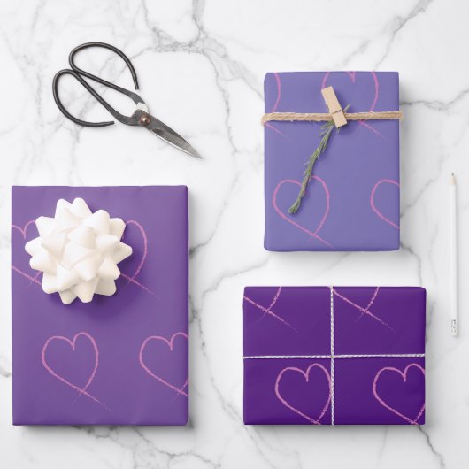 Lila Muster für Valentinstag mit Handzeichen Geschenkpapier Set (Vorderseite)