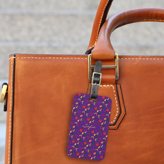 Lila Muster  gelbe Wildblumen Gepäckmarke Gepäckanhänger