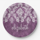 Lila Muster mit Namen Pappteller (Vorderseite)