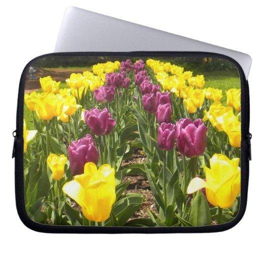Lila N-Gelbtulpen Laptopschutzhülle (Vorderseite)