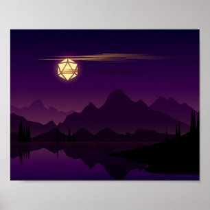 Lila Nacht D20 Dice Vollmond Tabletop RPG Poster