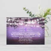 lila Nacht & Gartenleuchten rustikale Hochzeit Einladung (Stehend Vorderseite)