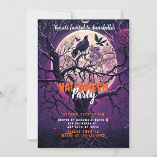 Lila Nacht Vollmond Gruseliger Baum Halloween-Part Einladung