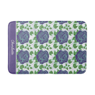 Lila nahtlose Blumenmuster personalisierter Name Badematte