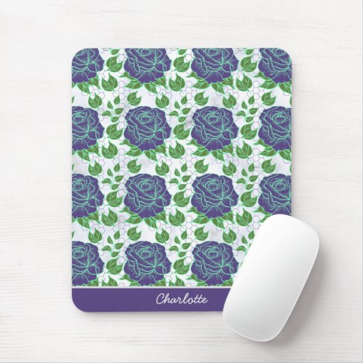 Lila nahtlose Blumenmuster personalisierter Name Mousepad (Mit Mouse)