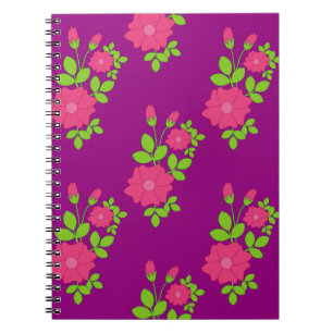 Lila nahtloses Muster mit rosa Blume und Gree Notizblock