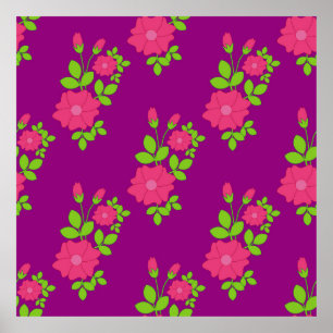 Lila nahtloses Muster mit rosa Blume und Gree Poster