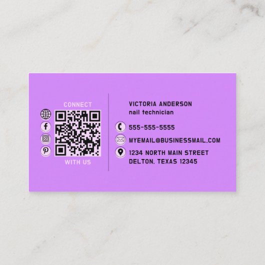 Lila Nails Glitzer Tropfen Typografie Nail Tech Visitenkarte (Rückseite)