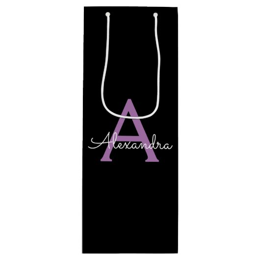Lila Name der Girl-Monogram-Datei Geschenktüte Für Weinflaschen (Vorderseite)