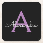 Lila Name der Girl-Monogram-Datei Rechteckiger Pappuntersetzer<br><div class="desc">Schwarze und Lila einfache Script Monogram Name Paper Untersetzer. Dies macht den perfekten Abschluss,  Geburtstag,  Hochzeit,  Brautparty,  Jubiläum,  Babydusche oder Junggeselinnen-Abschied Geschenk für jemanden,  die Lieben glamourösen Luxus und schicke Stile.</div>