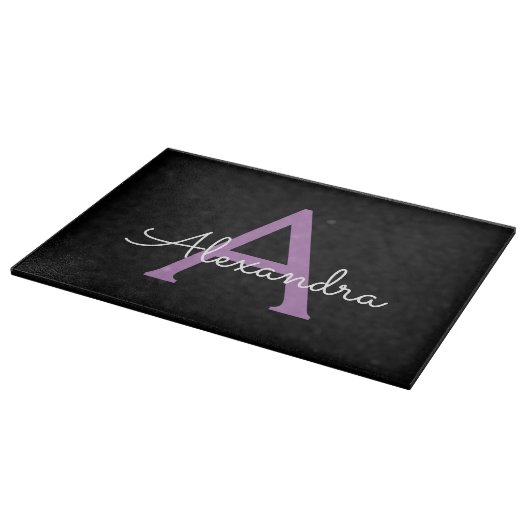 Lila Name der Girl-Monogram-Datei Schneidebrett (Ecke)