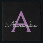 Lila Name der Girl-Monogram-Datei Töpfeuntersetzer<br><div class="desc">Schwarz und Lila Einfache Script Monogram Name Stone Trivet. Dies macht den perfekten Abschluss,  Geburtstag,  Hochzeit,  Brautparty,  Jubiläum,  Babydusche oder Junggeselinnen-Abschied Geschenk für jemanden,  die Lieben glamourösen Luxus und schicke Stile.</div>