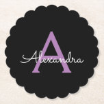 Lila Name der Girl-Monogram-Datei Untersetzer<br><div class="desc">Schwarze und Lila einfache Script Monogram Name Paper Untersetzer. Dies macht den perfekten Abschluss,  Geburtstag,  Hochzeit,  Brautparty,  Jubiläum,  Babydusche oder Junggeselinnen-Abschied Geschenk für jemanden,  die Lieben glamourösen Luxus und schicke Stile.</div>