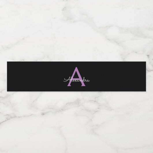 Lila Name der Girl-Monogram-Datei Wasserflaschenetikett (Einzelnes Label)