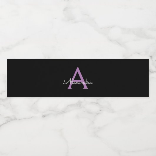 Lila Name der Girl-Monogram-Datei Wasserflaschenetikett (Einzelnes Label)