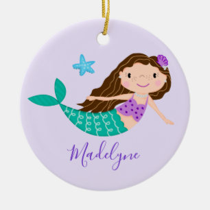 Lila Name der Mermaid-Weihnachtsschrift Keramik Ornament
