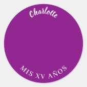 Lila Name des Fotos Quinceanera Runder Aufkleber (Vorderseite)