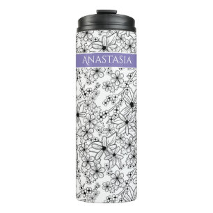 Lila Name des handgezeichneten schwarzen Musters Thermosbecher