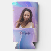 Lila Name des holografischen rosa Fotos Selters Dosenkühler (Rückseite)