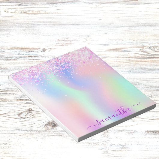 Lila Name des holografischen rosa Glitzer Notizblock